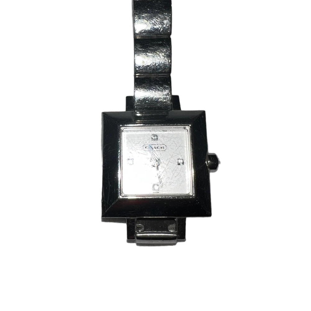 Coach Silver Tone Petite Square Link Watch 0821 New Battery - Picture 2 of 6